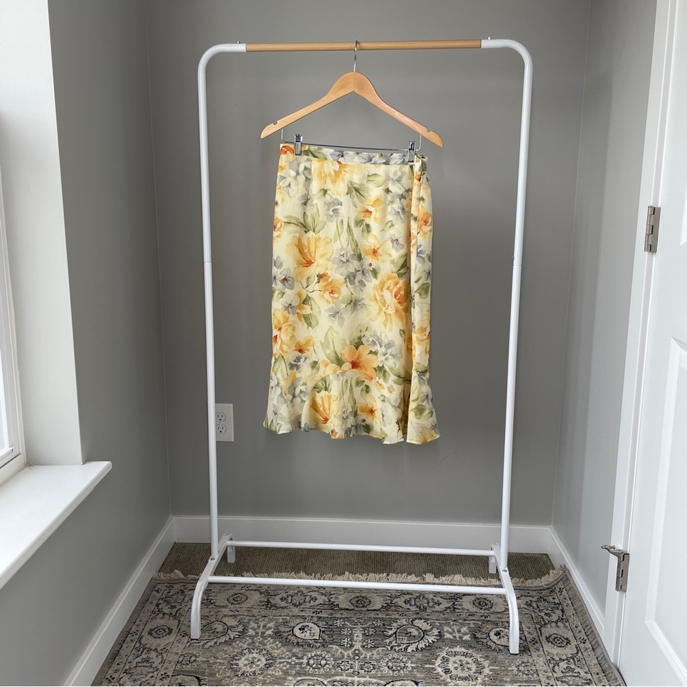 Vintage Yellow Floral Ruffle Midi Skirt | Cottagecore Dream